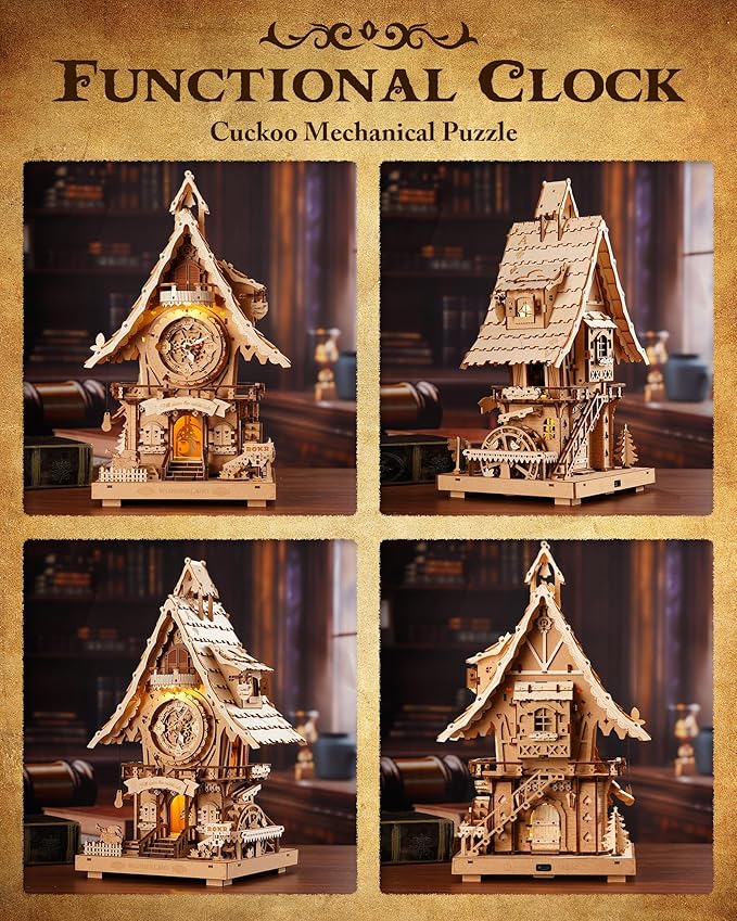 ROKR 3D Wooden Puzzles for Adults,Wooden Cuckoo Clock Model kit,435 Piece 3D Puzzles,Ideal Gift for Adults and Teens