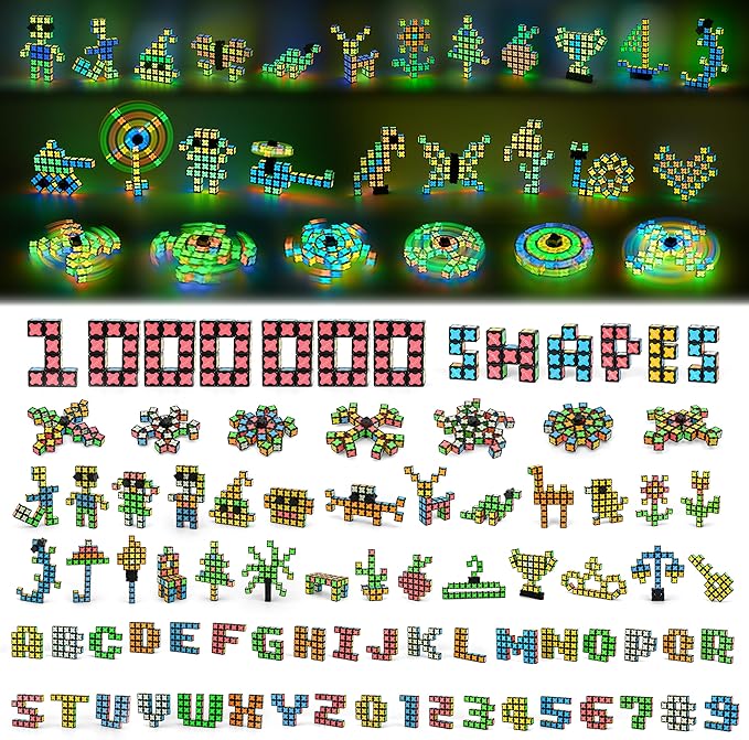 TOSY Magnet Cube 3x3 - 240 Magnets, 30 Blocks, 7 in 1: Puzzle Cube Game, Creative Building Blocks, Transformable Fidget Spinner, Infinity Cube, Magnet Tiles, UV Flashlight, Glowing STEM Toy, 2-Pack