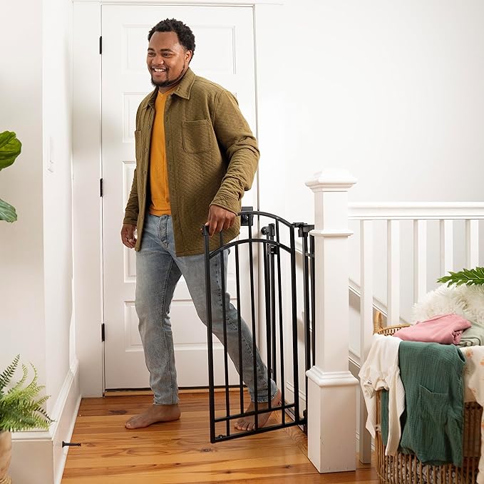 Ingenuity Multi-Use Decorative Extra Tall Walk-Thru Baby Gate, Fits Openings 28.5-48 Inch (Pack of 1), Black Metal, for Doorways and Stairways, 36' Tall Baby and Pet Gate, Black, One Size