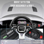 12V 7Ah Kids Electric Ride on Car, Licensed Dodge Charger SRT Hellcat, Battery Powered 4-Wheels Toy Car Electric Vehicle for Kids with Remote Control, 3 Speeds, LED Lights, Music (White)