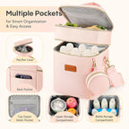 Breastmilk Cooler Bag with Ice Pack & Pacifier Case, Large Double Layer Insulated Baby Bottle Cooler Fits 6 Bottles, Breast Pump Storage Bag for Working Nursing Moms, with Gift Box