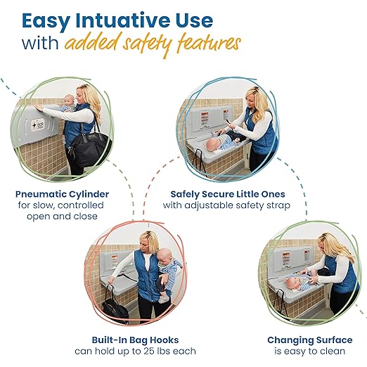 ECR4Kids Horizontal Wall-Mounted Changing Station, Baby Changer, Blue/Grey Speckled