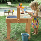 bopoobo Sand and Water Table for Toddlers, 4 in 1 Kids Wooden Sensory Activity Table with 2 Storage Bins, Painting Acrylic Board, Slide Track Toy & Windmill Suction Cups Toy, Beach Accessories