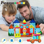 PicassoTiles Magnetic Tiles & Hedgehog 2-in1 Interlocking Brush Connector Magnet Building Blocks Construction Set Learning Playset STEM Toys Development Preschool Education Toy Toddler Age 3 Up PTE21