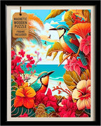 Magnetic Wooden Puzzles with Frame for Adults - Brain Teaser Wooden Jigsaw Puzzles - Lazer Wooden Cut Puzzles - Landscape Wall Art Decor - Christmas & Birthday Gift (Tropical Birds)