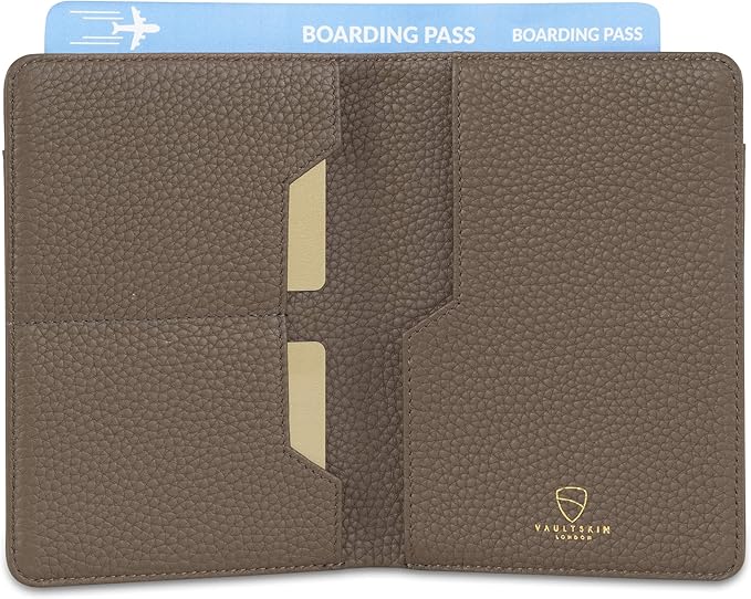 Vaultskin Leather Passport Holder, Slim RFID Blocking Travel Wallet for Men and Women, Fits Passport, Credit Cards, ID, Cash, Passport Cover Ideal Travel Accessories with Gift Box (Kensington)