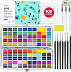 100 Colors Watercolor Paint Set with 4 Brushes, Portable Travel Water Color Kit with Carrying Case, Palette and Accessories, Non-Toxic Art Supplies Gift for Artists Adult Teen Kids Girls