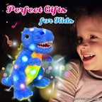 Cuteoy Light-up Plush Blue Dinosaur LED Stuffed Animal Birthday Christmas T-Rex Plushies Toy Gifts for Kids Toddler Girls, 12.5"