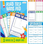Road Trip Game Pad, 80 Perforated Sheets Travel Activity Pad, 5 Games in 1 Pad, Plane, Car Trip Activity, Pen Pencil & Paper Game for Kids, Adults (6” x 9”)