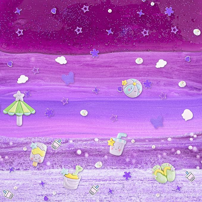 LAWOHO 6 Packs Gradient Purple Slime Kit - Cloud, Butter & Clear Slimes, Crunchy Slimes Kits for Kids with Beach Charms & Add-ins, Party Favors for Girls & Boys, 360ml Soft Non Stick Slime Making Kit