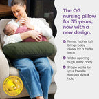 Boppy Nursing Pillow with Luxe Fabric Cover, Quilted Moss, Larger, More Supportive Pillow for Breastfeeding and Bottle Feeding; Firmer and Higher Than Original, w/Premium Cover; JPMA Certified