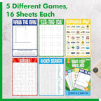 Road Trip Game Pad, 80 Perforated Sheets Travel Activity Pad, 5 Games in 1 Pad, Plane, Car Trip Activity, Pen Pencil & Paper Game for Kids, Adults (6” x 9”)
