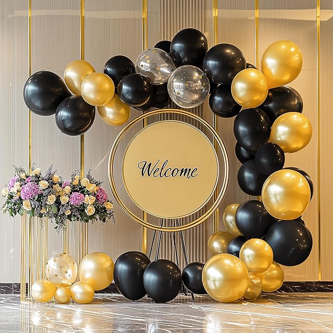 JOYIN 150 Pcs Metallic Gold Balloons, Different Sizes 18 12 10 5 Inch Gold Latex Balloon Arch Kit with Instruction for Birthday Decoration Party Graduation Wedding Holiday