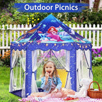Monobeach Mermaid Princess Tent Girls Blue Large Playhouse Kids Castle Play Tent with Star Lights Gift Toy for Children Indoor and Outdoor Games