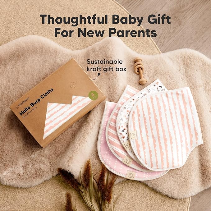 KeaBabies 4-Pack Baby Burp Cloths Baby Girl, Boy - Organic Cotton Burp Cloth, Extra Large, Absorbent, Soft Burping Cloths & Bibs Set for Babies, Newborn Burp Clothes, Thick Burp Rags (Sweet Charm)