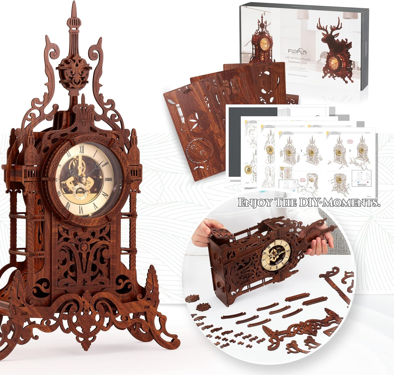 LED 3D Wood Puzzle Clock Tower, 3D Building Model, DIY 3D Clock Kit (LED-WTC02)