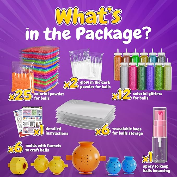 BFB DIY Super Bouncy Balls Kit - Make Your Own Ball Science Kits, Crystal Powder Girls & Boys Crafts Set, Multi-Colored Glow in the Dark DIY Kids Projects - DIY Bouncy Ball Kit Crafts for Boys & Girls