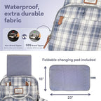 RUVALINO Diaper Bag Backpack, Multifunction Travel Pack Maternity Baby Changing Bags, Large Capacity, Waterproof, Blue Plaid