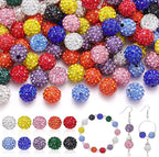 100 Pcs 10 Mixed Colors Rhinestone Beads for Jewelry Making, Sparkle Crystal Clay Christmas for Bracelet Baseball Necklace Earring Crafting and DIY, Shiny Round Shamballa Disco Ball Beads