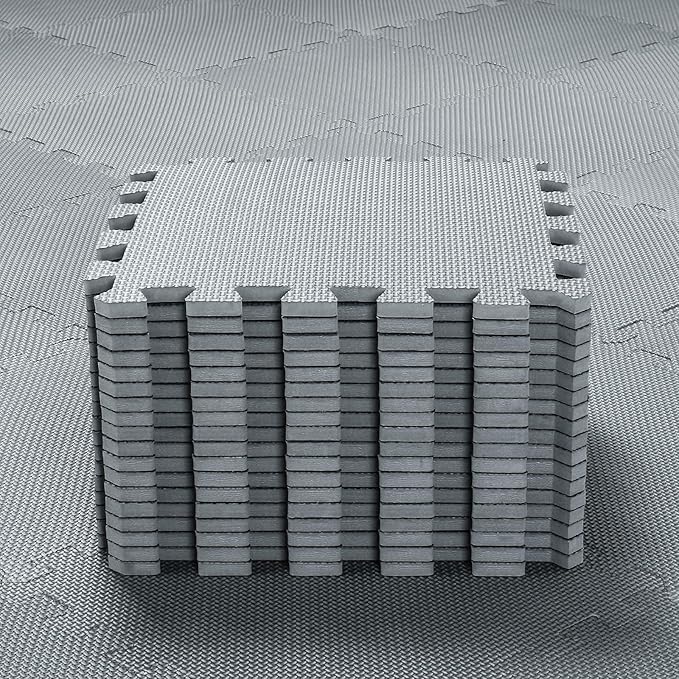 qqpp EVA Rubber 18 Tiles Interlocking Puzzle Foam Floor Mats - Baby Play Mat for Playing | Exercise Mat for Home Workout. Gray. QC-Lb18N