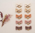 Baby Toddler Girls Hair Ties with Linen Bows, 20 pcs No Damage Elastic Nylon Ponytail Holders, Small Hair Accessories for Thick or Thin Hair