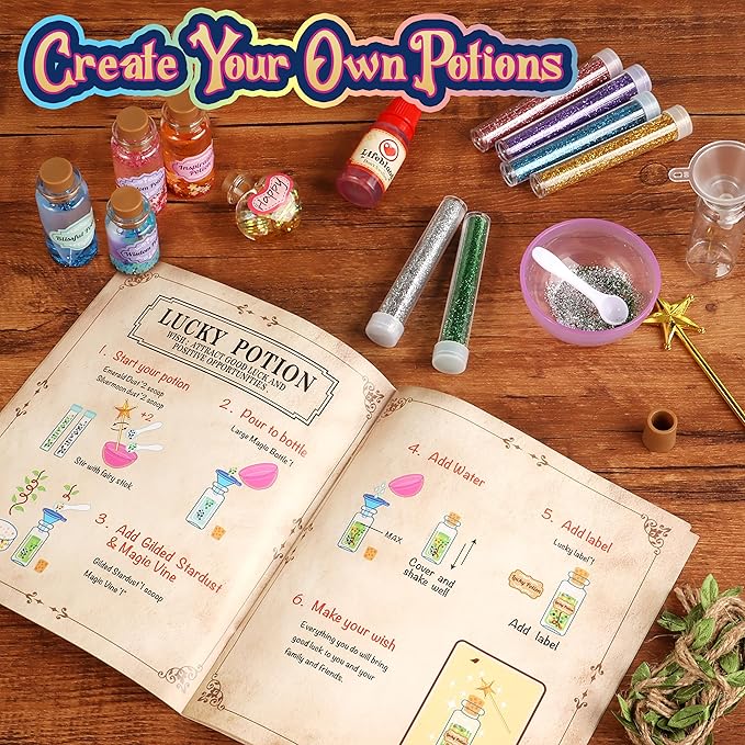 wookidel Fairy Magic Craft Kit for Kids with 20PCS Potion Bottles - Fairy Magical Potions Making Craft Kit - Gift for Christmas, Birthday, Creative Art Craft Kit for Girls Boys 6 7 8 9 10 Year Old