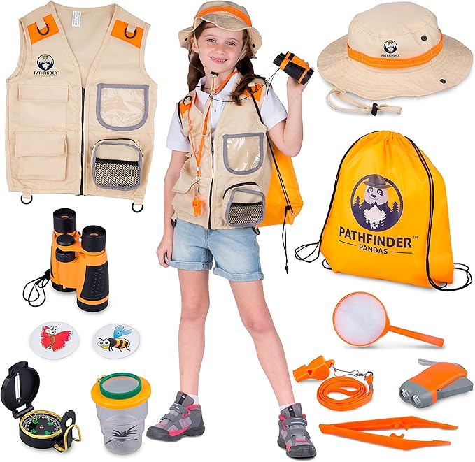 Kids Explorer Kit with Safari Vest & Hat for 3-12 Year Old Boys & Girls - Safari Costume Kids, Zoo Keeper, Paleontologist, Bug Kit & More - Giftable STEM Outdoor Explorer Kit for Kids + Bug Ebook