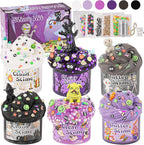 LAWOHO 6 Packs Purple Black Slime Kit - Cloud, Butter & Clear Slime, Slime for Kids with Spooky Slimes Add-ins, Slime Kit for Boys & Girls Birthday Halloween Party Favors Christmas Easter Gifts