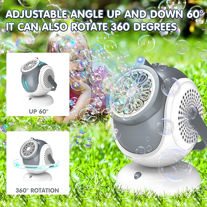 Big Bubble Machine - Automatic Bubbles Blower for Kids, Toddlers - 360° Oscillation & 75° Adjustment, Bubble Toys with LED Light - Gifts for Boys, Girls, Easter, Outdoor, Birthday, Party Use
