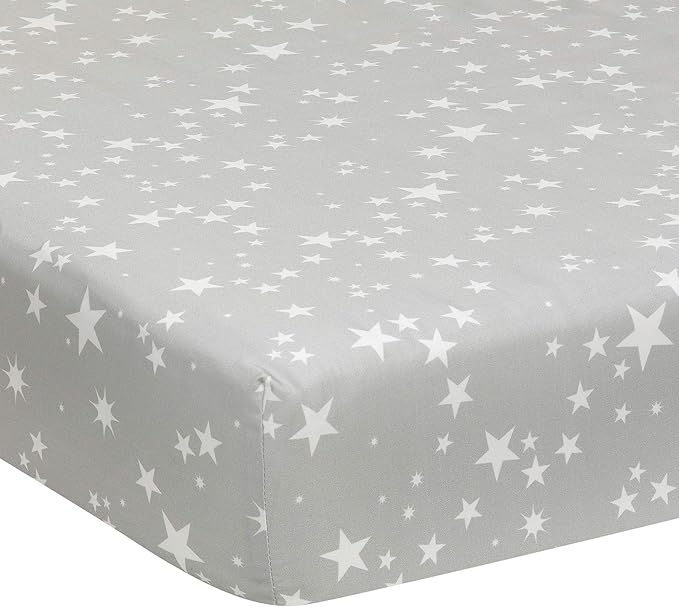 Lambs & Ivy Milky Way Gray/White Stars 100% Cotton Baby Fitted Crib Sheet