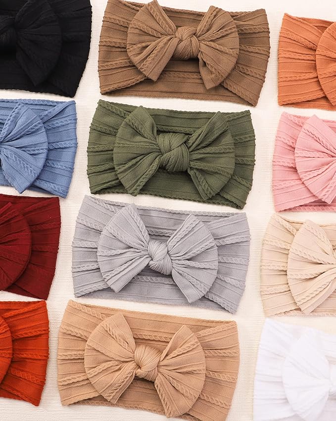jollybows 12pcs Nylon Headbands for Baby Girls Infant Baby Bows Newborn Hairbands Toddler Hair Bow Elastics Head Wraps
