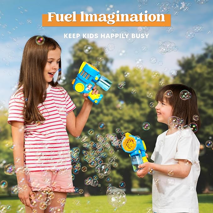 Sloosh Kids Bubble Gun Machine with Refill Solution, 2 in 1 Automatic Bubble Maker Guns for Toddlers 1-3 Kids 4-8, Outdoor Toy, Adults, Summer, Party, Easter, Gift