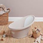 Shnuggle Newborn Baby Bath | Built in Support Bump and Soft Backrest | Suitable from Newborn | Bath Seat Support Includes Plug | Taupe
