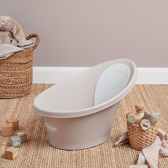 Shnuggle Newborn Baby Bath | Built in Support Bump and Soft Backrest | Suitable from Newborn | Bath Seat Support Includes Plug | Taupe