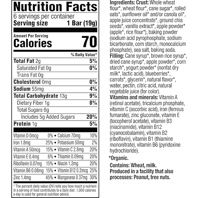 Plum Organics Mighty Snack Bars - Blueberry - 0.67 oz Bars (Pack of 6) - Organic Fruit and Vegetable Toddler Food Snack Bars