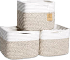 NaturalCozy Storage Cubes 9”x9”x7”Cotton Rope Woven Baskets for Organizing 3-Pack | 9 Inch Cube Storage Bin | Small Basket for Shelf Nursery, Pantry, Decorative Plant, Bathroom Closet, Toy Gift