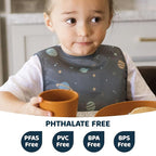 Tiny Twinkle Mess Proof Baby Bib - Waterproof & Lightweight Baby-Led Weaning Apron | 100% Recycled Polyester, Easy Clean & Machine Washable (Space, Small 6-24 Months)