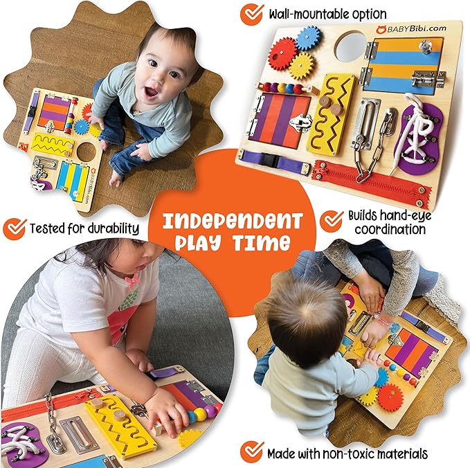 Montessori Busy Board for Toddlers - Safe, Durable Sensory Activity Board with Locks, Shoelaces & More - Perfect Educational Toy Built for Growth & Travel - 36 Months & Up - Color Edition