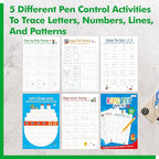 Pen Control & Tracing Activity Pad, 80 Tear-off Sheets Alphabet & Number Handwriting Practice Notepad for Kids, Letters A-Z/Numbers1-20/Patterns Tracing Workbook for Plane, Car Travel, Road Trip