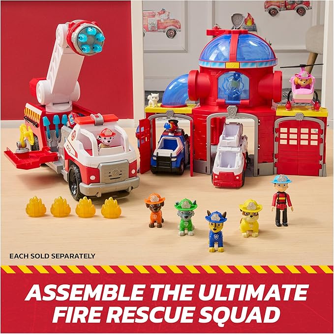 Paw Patrol Fire Rescue Command Center with Marshall Figure, Rescue Fire Truck, Lights, Launcher & Sound Fx, Kids Toys for Boys & Girls Ages 3 and Up