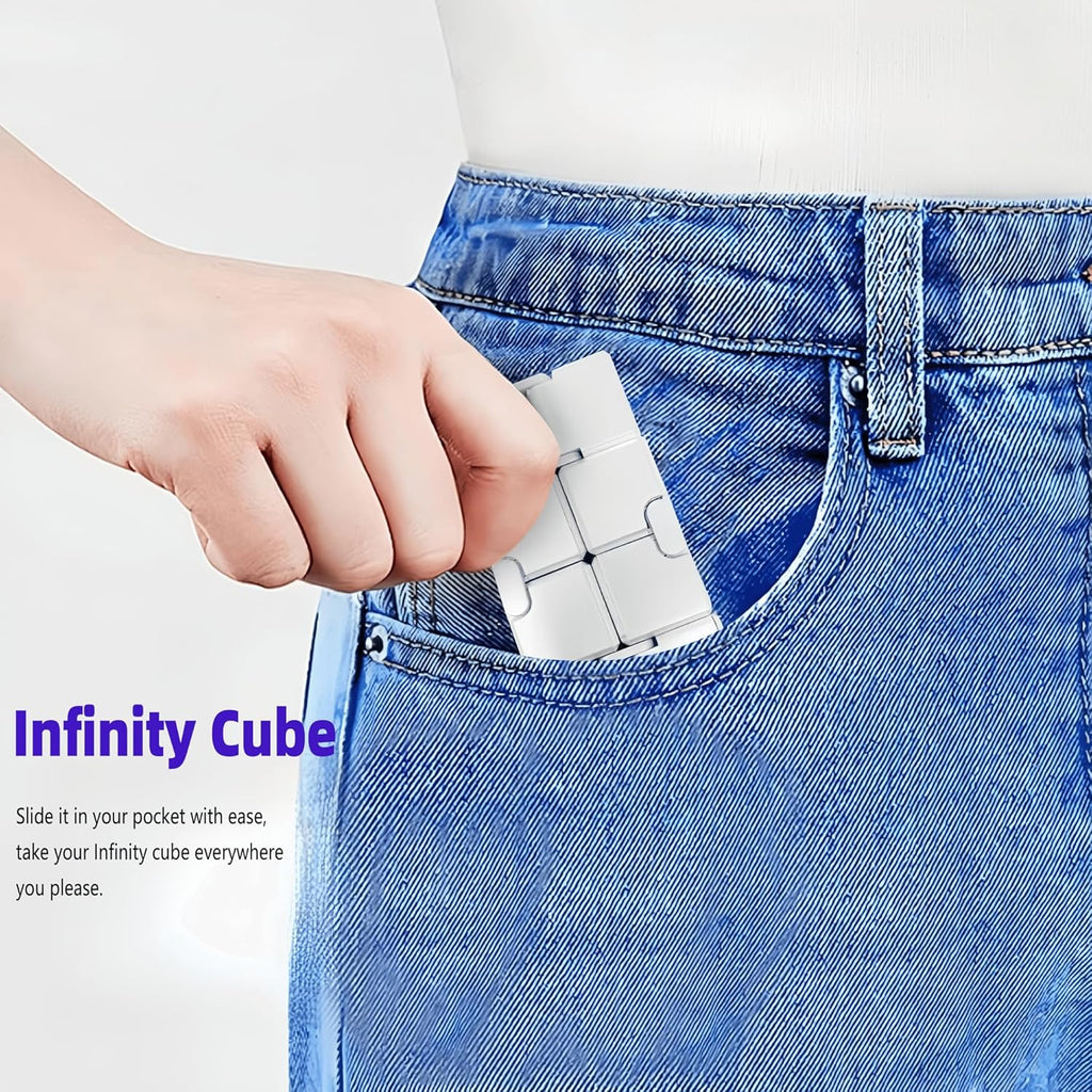 Metal Infinity Cube Fidget Toy - Aluminum Alloy Anti-Stress and Anxiety Finger Flip Cube for Adults, Men, and Women, Ideal Desk Toy for Work or Home - Infinity Cube Desk Toy (Black)