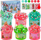 LAWOHO 6 Packs Red & Green Slime for Kids- Clear, Butter, Cloud Slime Making Kit with Glow in The Dark Add-ins & Charms, Slimes Kit for Boys & Girls Party Favors, Birthday Halloween Christmas Easter