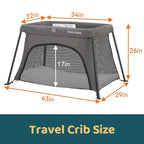Pamo Babe Travel Crib Lightweight Baby Playard with Mattress Compact Play Yard with Detachable Legs