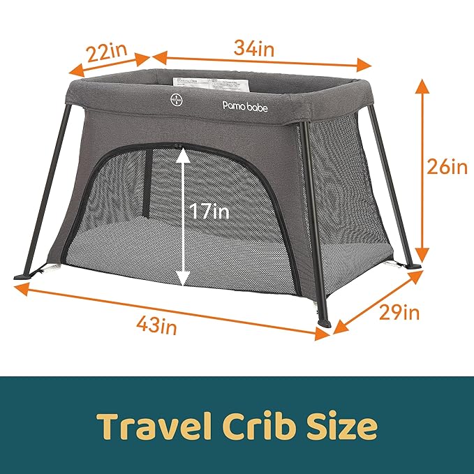 Pamo Babe Travel Crib Lightweight Baby Playard with Mattress Compact Play Yard with Detachable Legs
