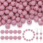 105pcs 10mm Rhinestone Beads for Jewelry Making, Pink Shiny Round Disco Ball Beads Bulk, Sparkle Crystal Clay Christmas for Bracelet Baseball Necklace Earring Crafting and DIY