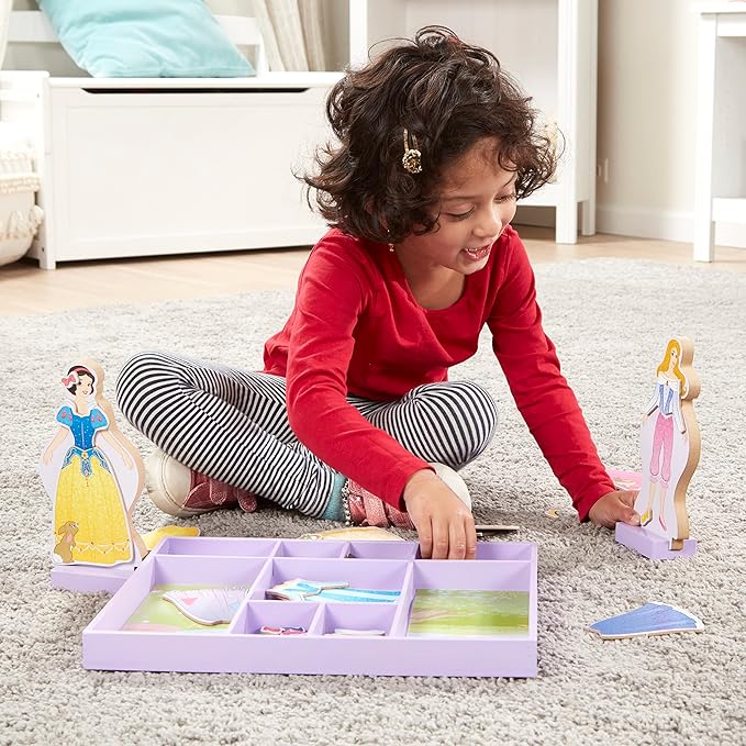 Melissa & Doug Disney Sleeping Beauty and Snow White Magnetic Dress-Up Wooden Doll Pretend Play Set (40+ pcs), Pretend Play & Preschool Toys for Kids Ages 3+