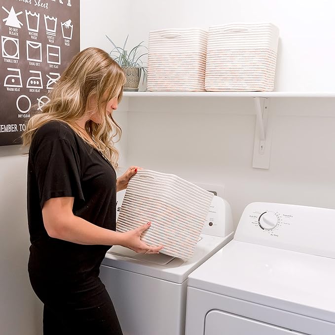 NaturalCozy 13 Inch Cube Storage Bins Cotton Rope Woven Baskets for Organizing 3-Pack | 13 x 13 Storage Cubes | Fabric Square Storage Baskets for Shelves Organizer, Kids Toy Bins, Closet Baby Nursery