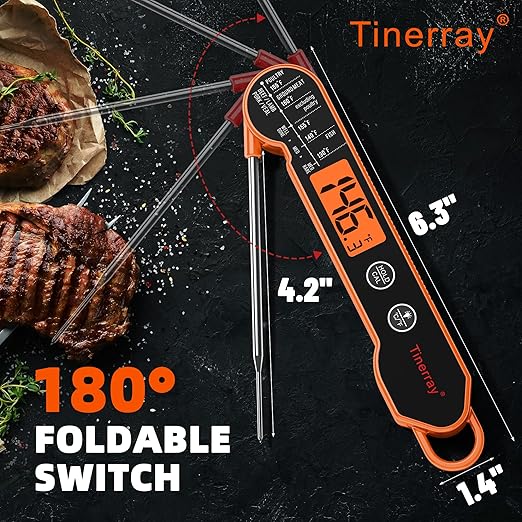 Digital Meat Thermometer Instant Read - Ultra Fast 1s Reading, Waterproof with Backlight & Motion Sensor for BBQ, Grilling, Smoker, Candy, Oil (Orange)