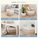 OrganiHaus Extra Large Blanket Basket for Living Room 20x13, Natural Cotton Rope Laundry Basket, Sturdy Hamper for Toy Storage, Cushions & Pillows Storage Bin, Nursery Decor Hamper - Honey