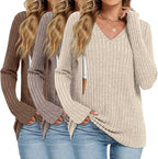 3 Pack Women's Maternity Nursing Tops, V Neck Breastfeeding Sweaters Long Sleeve Hidden Zipper Shirts